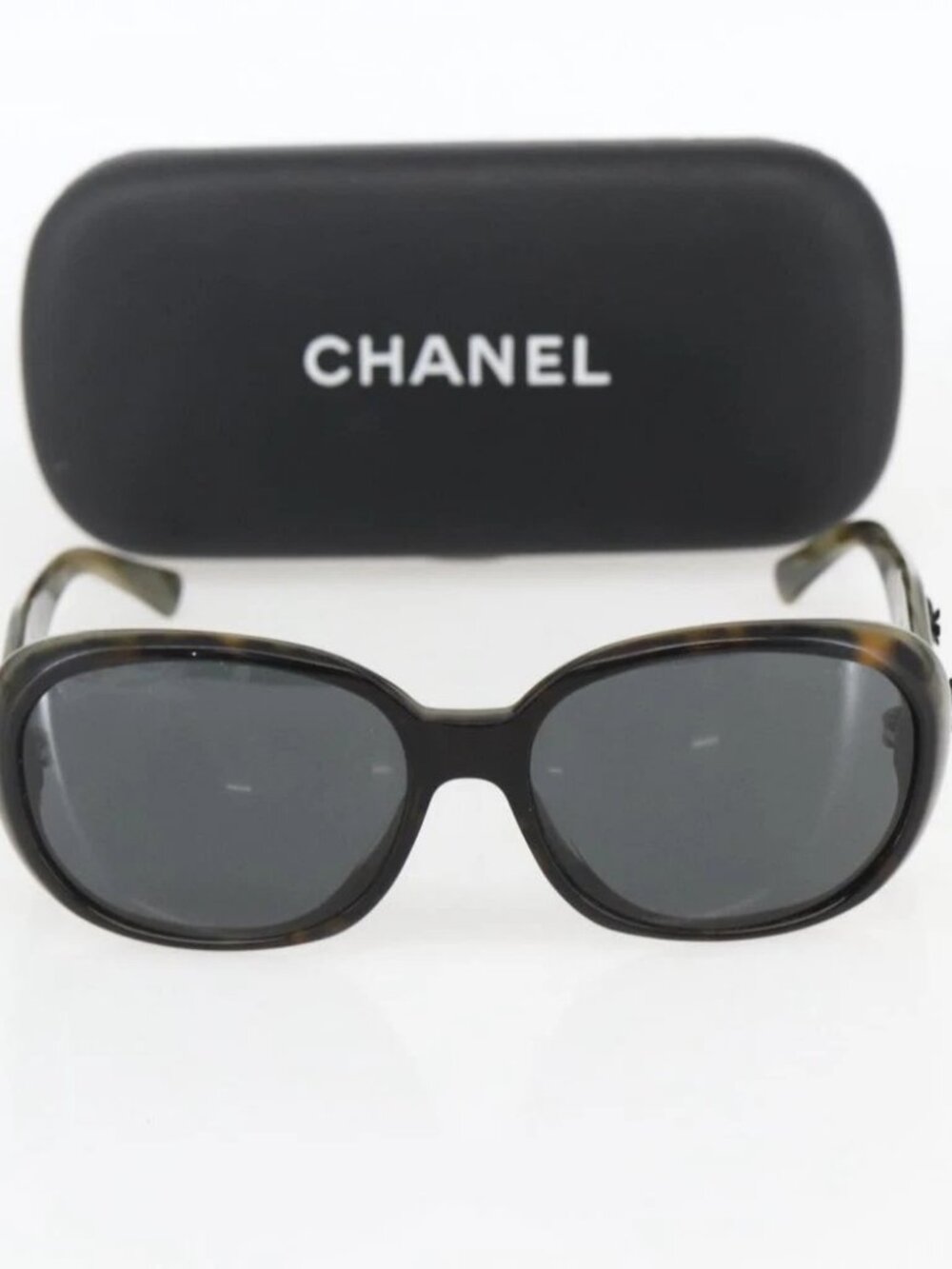 CHANEL Camelia Sunglasses plastic Gray 5113-A CC Auth